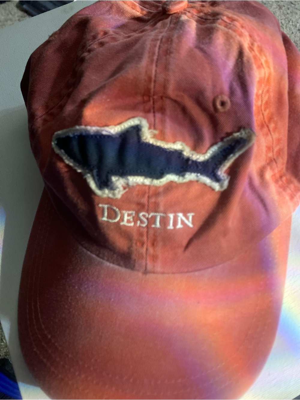 Head Destin Embroidered Shark Hat - Red and Navy